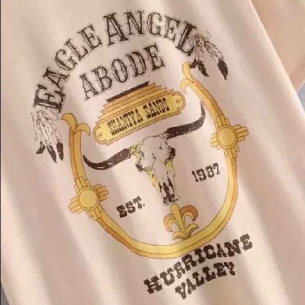 Bohemian Eagle Angel Western Graphic Cream Tee - Picture 5 of 7